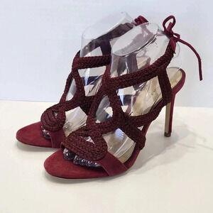 Gianni Bini Women's Size 8.5M Dark Red Marie Braided Suede 4" Stiletto Heels